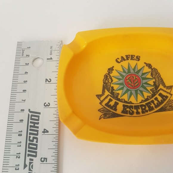 Vintage Cafes La Estrella Ashtray Efmen Spain Gijon Hard Plastic RARE Bright Yel - Picture 3 of 7